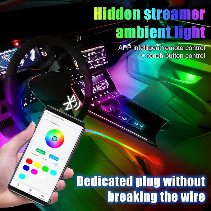 HMYC Car Interior Ambient Lights,18 in 1 128 Colorful LED Acrylic Fiber Optic Strip,Universal Multiple Modes Decoration Atmosphere with Music Sync Rhythm,APP Control,RGB Neon Lighting for All Cars - Image 2