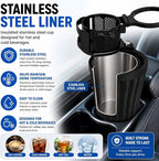 Car Cup Holder Expander with Phone Holder, 360° Adjustable Cup Holder Extender, Upgraded Stainless Steel Liner, Fits 40 oz Tumblers, Water Bottles, Coffee Cups and Large Drink Containers - Image 5