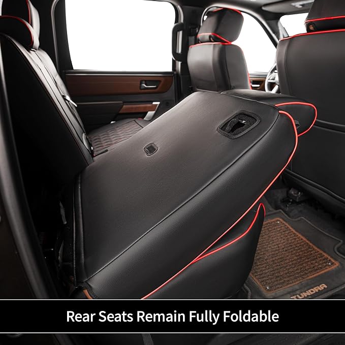 EKR Ram 1500 Seat Covers Custom Fit for (Quad Cab) RAM 1500 Tradesman 2019 2020 2021 2022 2023 2024 2025,Waterproof Black Car Seat Cover for Trucks Full Set-Faux Leather(Black with Red Piping) - Image 8