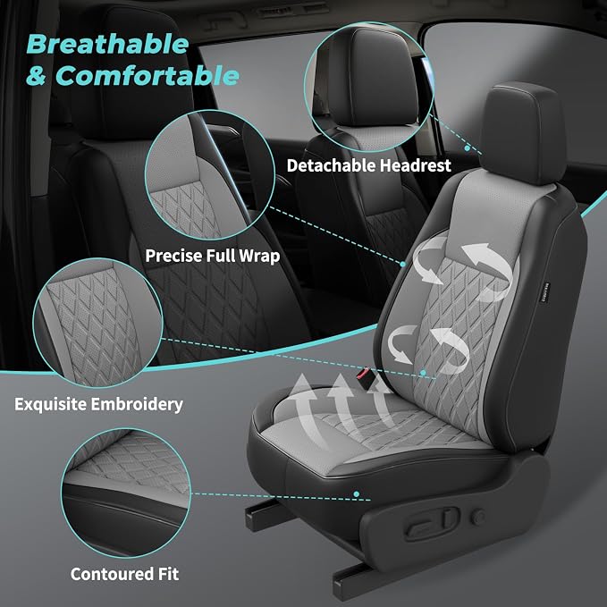 Custom Seat Covers for Toyota Highlander 2014-2019 7 Seats | black grey, faux leather, 2nd row captain chairs, waterproof, breathable, airbag compatible, stain resistant - Image 7