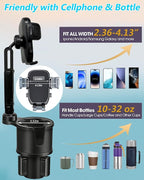 Cup Phone Holder for Car with Expandable Base, 2 in 1 Height-Adjustable Dual Cell Phone Holders Car Cupholder Mount, Friendly Fit Large Bottle & iPhone All Cellphone for Truck SUV | No Shake Design - Image 4