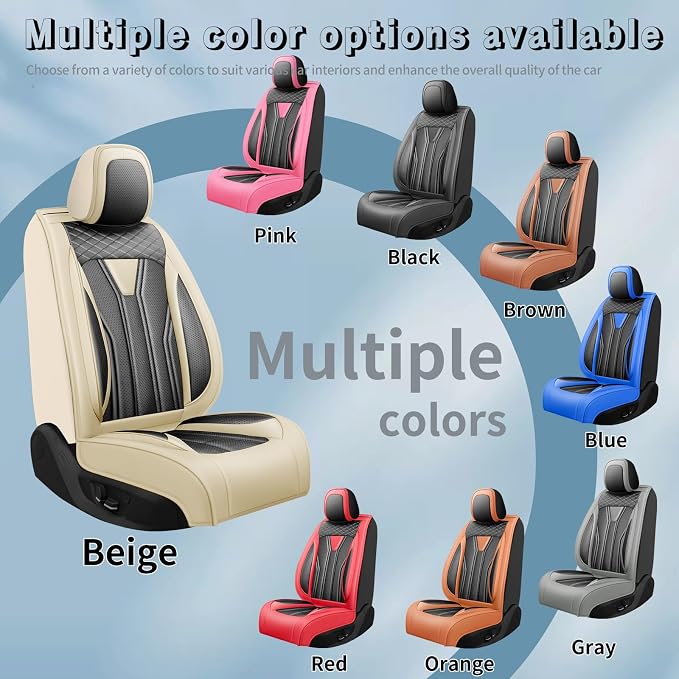Fit bZ4X Premium Leather Car Seat Covers for Toyota bZ4X 2023-2025 2026 - Waterproof，Breathable，All-Weather Seat Cushion Protecto & Airbag Compatible, Full Set Beige&Black - Image 5