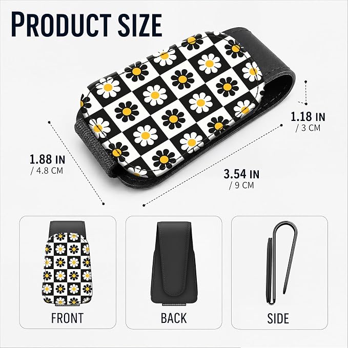 Leather Magnetic Sunglass Holder for Car Sun Visor, Cute Eyeglass Ticket Card Hanger Clip, Universal Auto Interior Accessories for SUV Pickup Truck, Daisy Checkered - Image 3