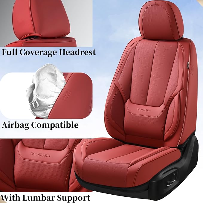 Coverado Car Seat Covers, Seat Covers for Cars, Waterproof Leather Auto Seat Protectors, Leather Car Seat Cushion, Car Interiors Accessories Universal Fit for Most Cars - Image 4