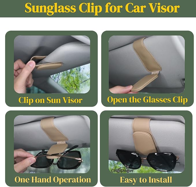 Leather Sunglass Holder for Car Visor, Magnetic Eyeglasses Clips(Beige) | One-Handed Operation, Fits Different Size Eyeglasses, Car Essentials for Women - Image 6