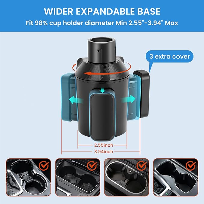 Octomo Car Cup Holder Expander, Hold 2.9"-5.5" Large Bottles,2 Pcs - Image 3