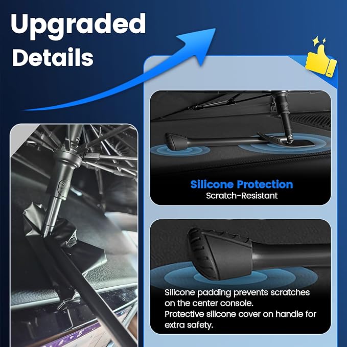Windshield Sun Shade Umbrella Fit for Toyota Highlander 2020-2026 | Not for Grand Highlander Model, Foldable UV Protection, Emergency Rain Shield & Dashboard Protector - Durable Auto Accessory - Image 4