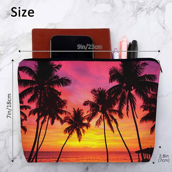 Tropical Beach Makeup Bags Makeup Organizer, Hawaii Ocean Beach Palm Trees Sunset Flax Toiletry Bags Travel Cosmetic Bag Makeup Purse Pouch Skincare Bag Wallet Bags For Women Female Mom - Image 4