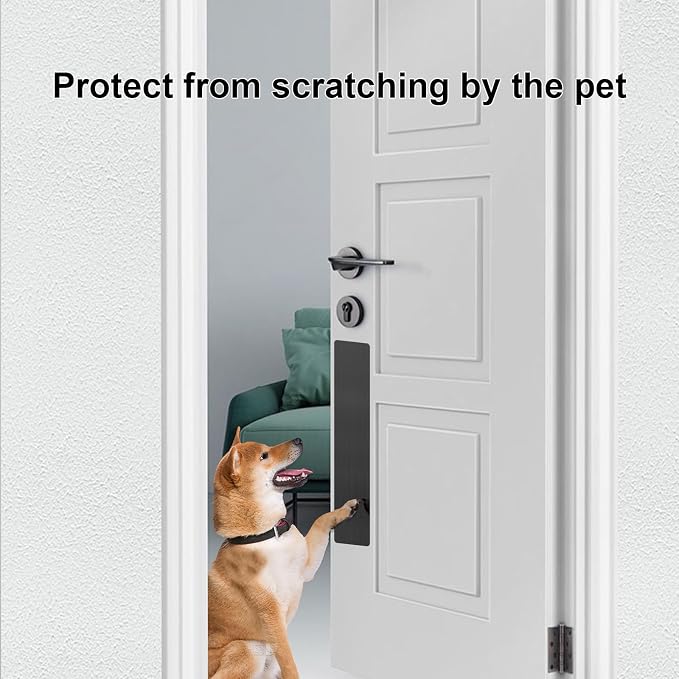 Dog Door Protector from Scratching, Steel Guard, Brushed Black 4"x16" | Prevents Claw Marks & Scuffs, Smooth Rounded Corners, Self-Adhesive Install, Anti-Scratch Kick Plate, 2 Pcs - Image 3