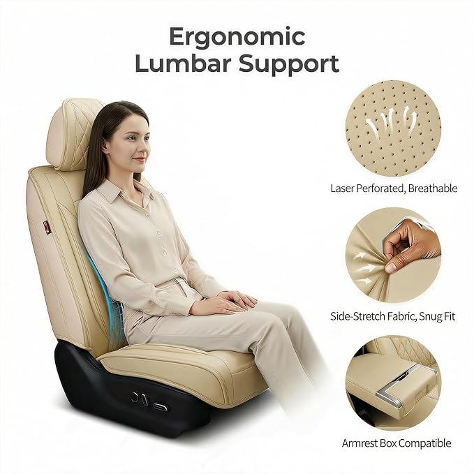 Fit for RAV4 Seat Covers Compatible with Toyota RAV 4 2007-2025 2026 - Waterproof Breathable Leather Automotive Seat Cushions Protector,Airbag Compatible,Full Set 5 Seats(Beige) - Image 8