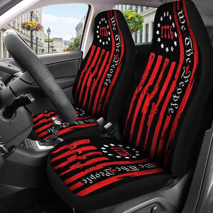 GENANY Vintage Patriotic Flag Car Seat Covers, 2-Piece Front Seat Set | 2-piece polyester front seat cover set, each 35 x 21 x 21 inches, with adjustable straps and hooks - Image 4