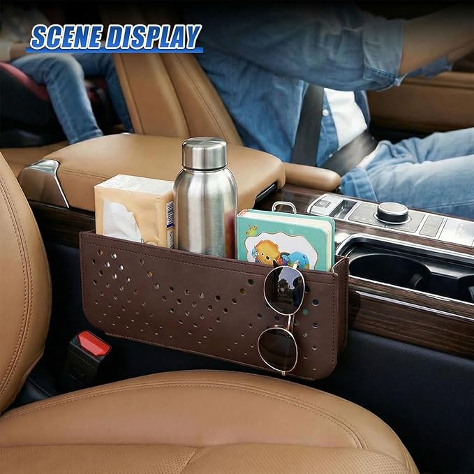 Car Seat Side Pocket Organizer, PU Leather Water-Resistant Car Console Storage Bag, Multifunctional Auto Interior Door Tray Pouch Organizer Accessories for Phone Keys Sunglasses (Brown) - Image 6