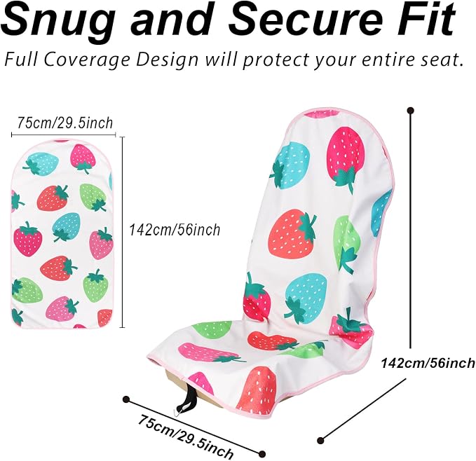 Sweat Towel Car Seat Cover Protector Front Seats for Gym Workout, Running, Swimming, Beach and Hiking, Waterproof Universal Seat Cover for Car, Trucks, Van & SUV (1, Strawberry, Front) - Image 2