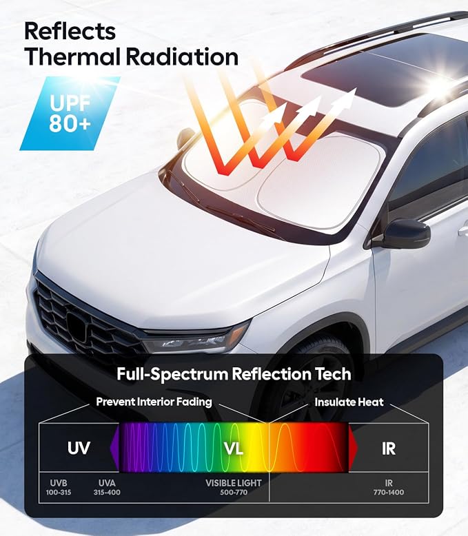 Wigoo for Honda Pilot Windshield Sunshade, Custom Fit, Keeps Interior Cool | Custom Fit, Cooling Tech Fabric, Foldable Heat-Blocking Sunshade with Storage Bag, for Honda Pilot 2016-2026 Accessories - Image 3