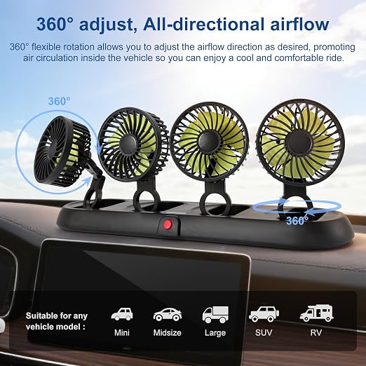 Portable 4-Head Car Cooling Fan with Cigarette Lighter Plug | Powerful Airflow Fan for Vehicles Cars Taxi and Road trips - Image 2