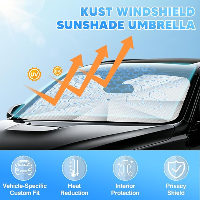 KUST 56" * 31" Upgraded Windshield Sun Shade Umbrella - 【Medium Size】 - Foldable Ice-Crystal Shade Umbrella with Bendable Handle - Blocks UV Rays Keep Car Cool - Easy to Install and Use - Image 2