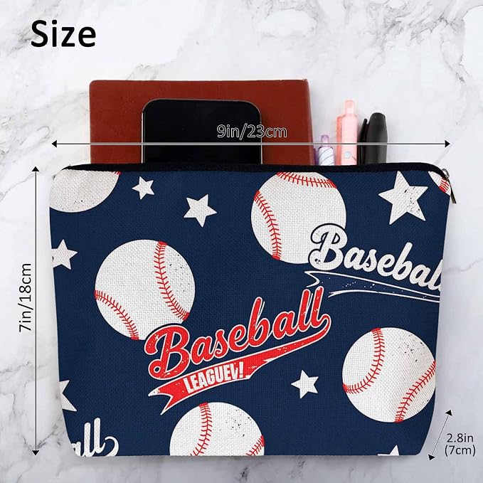 Baseball Makeup Organizer Bag Cosmetic Bag For Men Women, Sports Ball Softball Baseball Blue Travel Toiletry Bag Flax Makeup Bags Purse Business Makeup Pouch For Toiletries Cosmetics - Image 4