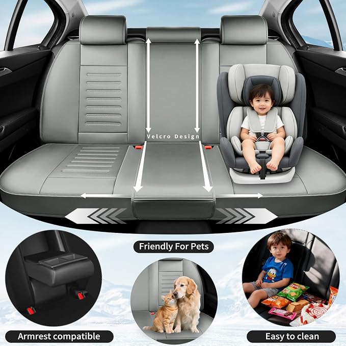 Fit Highlander Car Seat Covers for Toyota Highlander 2007-2025 2026 -Premium Leather, Waterproof，Breathable，All-Weather Seat Cushion Protecto & Airbag Compatible, 2 Front Seat Gray - Image 3