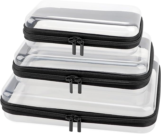 YOPCDJ 3 Pack Clear Hard Shell Zipper Case, Clear Zipper Pouches Waterproof Makeup Organizer & Travel Toiletry Bag, Diaper Bag Organizing Pouches, Plastic Pouch for Office Home Storage, LMS,Blcak by YOPCDJ