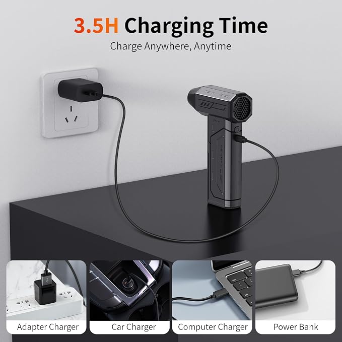 Compressed Air Duster,130000RPM Super Power Cordless Air Duster,Rechargeable Brushless Blower,3 Gear Adjustable Blower with LED Light,Dust Remover for Computer/House/Outdoor/Car - Image 8