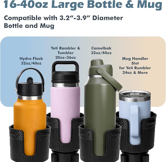 OtterVerz 11 Car Cup Holder Tray, 3 in 1 Cup Holder Expander Adapter for Car, 360° Rotating 10.5" Car Food Tray Eating Table, Road Trip Essentials Fits Yeti, Hydro Flask 16-46 oz Large Water Bottles - Image 5