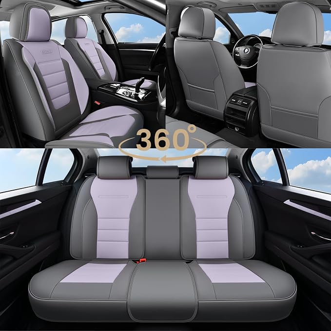 Coverado Car Seat Covers Front, Seat Covers for Cars, Waterproof 2-Pack Car Seat Cushions, Leather Carseat Seat Protectors, Universal Seat Covers Fit for Most Sedans SUV Pick-up Trucks(Gray&Purple) - Image 7