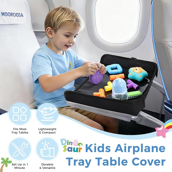 COOLBEBE Airplane Tray Table Cover, Foldable Travel Tray Cover | for Toddlers 1-3, Universal Fit for Airplane, Car Seat, High Chair, Machine Washable, Portable, Black - Image 8