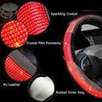 ChuLian New Diamond Leather Steering Wheel Cover with Bling Crystal | Universal Fit 15 Inch Car Wheel Protector for Women Girls with Bling Rhinestones Red Diamond - Image 6