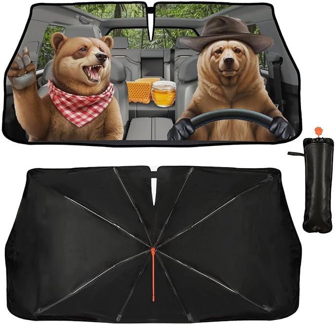 Funny Bear Driving Car Windshield Sun Shade Umbrella Fun Bear Sunshades for Car Windshield Upgraded Sun Visor Protector for Sedan SUV Most Vehicles Printed Front Window Shades by Unknown