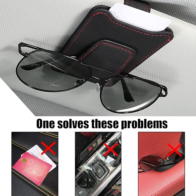 8sanlione Sunglasses Holder for Car, Magnetic Glasses Clip, Black | 3.66x3.0 Inch, Universal fit, sun visors, faux fur surface, 180° rotation, avoid mag cards, car interior accessories - Image 7