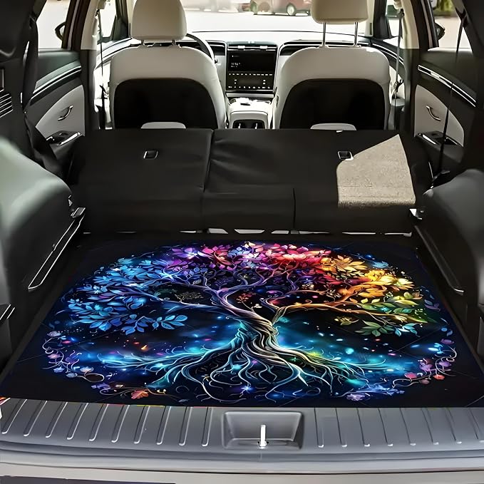 Universal Car Trunk Mat 29" x 39", Colorful Tree of Life All Weather Trunk Protection Cargo Liner, Durable Cargo Mat Rear Trunk Liner, Stylish Vehicle Interior Accessories Suitable for Most Car Models by Unknown