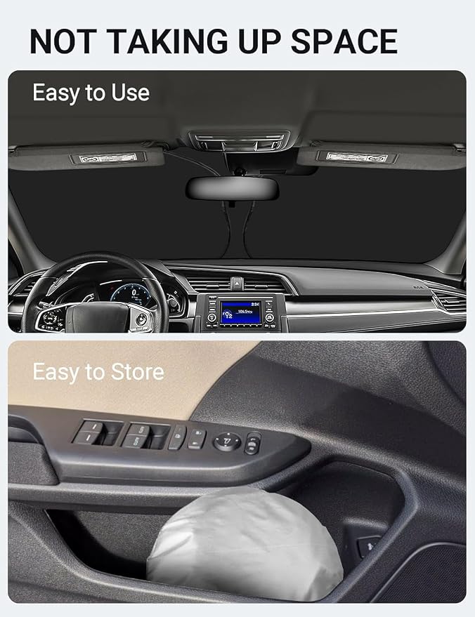 Proadsy Custom Fit 2016-2021 Honda Civic Windshield Sun Shade, Blocks Heat | 240T Heat Shield, Drops Temp 54°F, Blocks 99% UV, Prevents Dashboard Cracking, Summer Parking & Beach Trips, Easy Twist-Fold - Image 9
