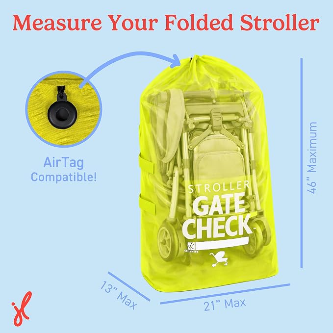 J.L. Childress Gate Check Bag for Single & Double Strollers, Neon Yellow | AirTag compatible Gate Check Bag keeps strollers clean, protected & easy to identify when airport gate checking - Image 3