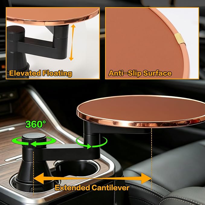 Car Tray Table & Car Desk for Laptop, Dual 360° Rotating Cup Holder Tray, Anti-Slip Leather-Textured Car Food Tray for Eating, Working & Makeup, Compatible with Tesla Model Y/3/S & Most Vehicles - Image 5