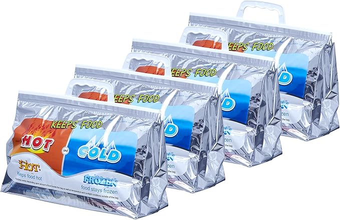 Superio Hot and Cold Insulated Bags for Food Delivery, Grocery Shopping Bags, Food Storage for Hot and Frozen Food for Travel, Disposable Cooler Bag, Reinforced Thermal Lunch Bag (4, 13"x5.5"x8.5") by Superio