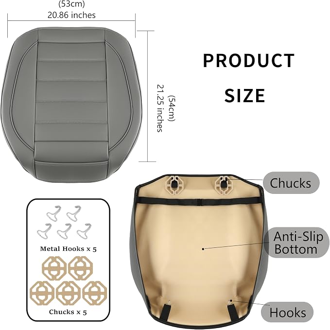 2 Pack Leather Front Car Seat Covers,Bottom Seat Covers for Cars,Driver Car Seat Cover,Luxury Seat Protectors,Waterproof,Anti-Slip,Full Wrap,for Most Vehicles,Sedan,Truck,SUV(Grey) - Image 3