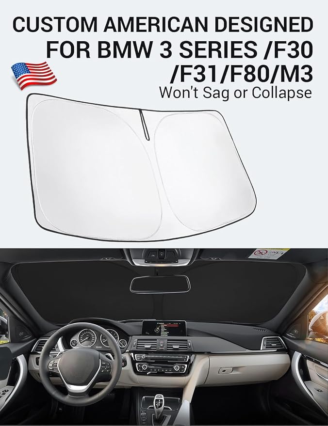 Proadsy Custom Fit 2013-2018 BMW 3 Series Windshield Sun Shade, Blocks Heat | 240T Heat Shield, Drops Temp 54°F, Blocks 99% UV, Prevents Dashboard Cracking, Summer Parking & Beach Trips, Easy Twist-Fold - Image 2