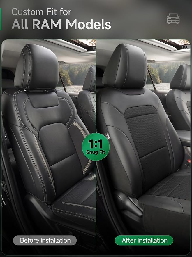 GIANT PANDA Air Cool Mesh Truck Car Seat Cover Custom Fit Ram 1500 2500 3500 2002-2026 Limited Laramie Big Horn Crew Cab& Quad Cab,Breathable Cooling Seat Protector(Black) - Image 2