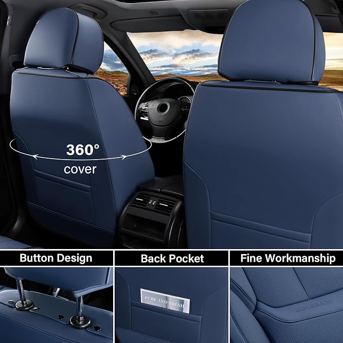 Coverado Car Seat Covers, Seat Covers for Cars, Waterproof Leather Auto Seat Protectors, Leather Car Seat Cushion, Car Interiors Accessories Universal Fit for Most Cars - Image 2