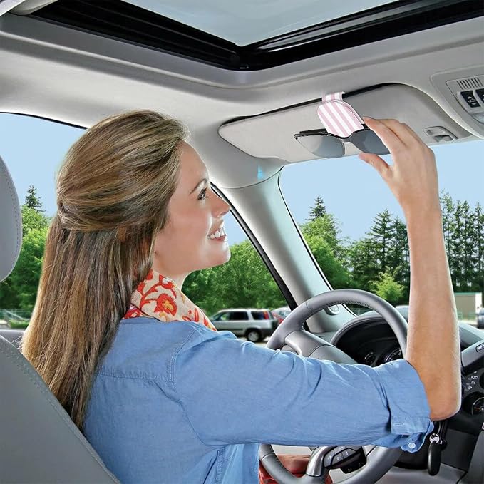 2 Pack Magnetic Leather Sunglass Holder, Universal Magnetic Car Eyeglass Hanger Clip for Different Size Eyeglasses, Car Visor Accessories (Pink Stripes) - Image 7