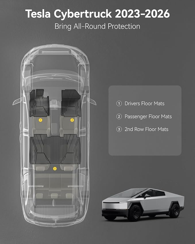 3W Floor Mats for Tesla Cybertruck 2023 2024 2025 2026,TPE All Weather Liner - Image 3