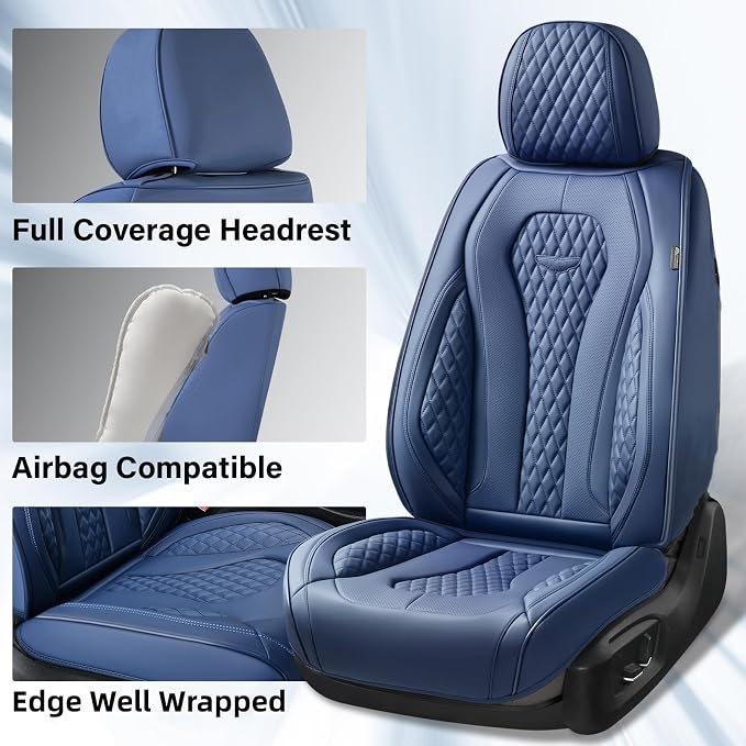 Coverado Seat Covers, Car Seat Covers Front Seats, Blue Car Seat Cover, Waterproof Car Seat Covers, Car Seat Cushion, Front Car Seat Covers Leatherette Car Seat Protector Universal Fit Most Cars - Image 3