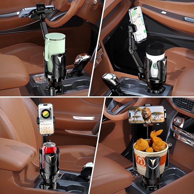 Phone Holders for Your Car, 2 in 1 Adjustable Stable Car Cup Phone Holder | Secure Hold, Multi-Scenario Use for Drivers, Commuters & Road Trips, Universal Fit for Up to 5.31'' Drinks/Mugs/Foods - Image 7