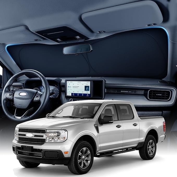 Zanch Custom Windshield Sun Shade for Ford Maverick 2022-2026, 7-Layer Heavy-Duty UV & Heat Block Protection, 3D Laser Scanned Instant Cooling, Foldable Truck Accessories by Zanch