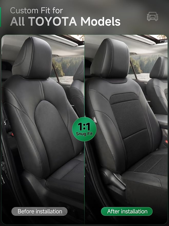 GIANT PANDA Air Cool Mesh Car Seat Cover Custom Fit Toyota Rav4 Camry Highlander Corolla Prius Corolla Cross Venza Avalon,Breathable Cooling Seat Protector with Leather Back Pannel(Black) - Image 2