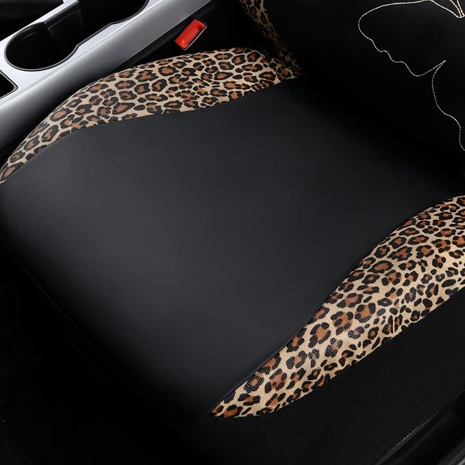 Flying Banner Butterfly car seat Covers ful Set Fashion Universal Lady Woman Female Rear Bench Split Colorized (Full Set - Faux Leather, Leopard Brown) - Image 5