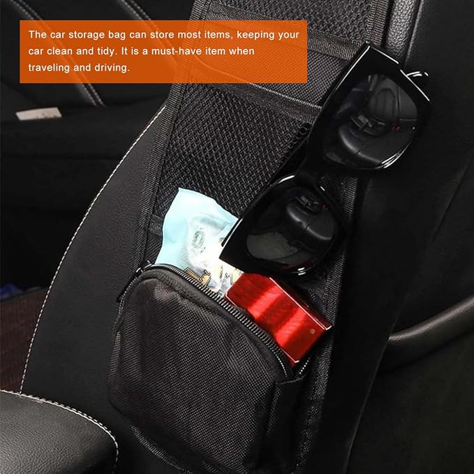 2PCS Car Seat Side Organizer, Front Seat Storage Hanging Bag Mesh Pocket Stuff Holder, Multi-Pocket Vehicle Storage Net Organizer for Drink Glasses Phone Wallet, Car Accessories - Image 6