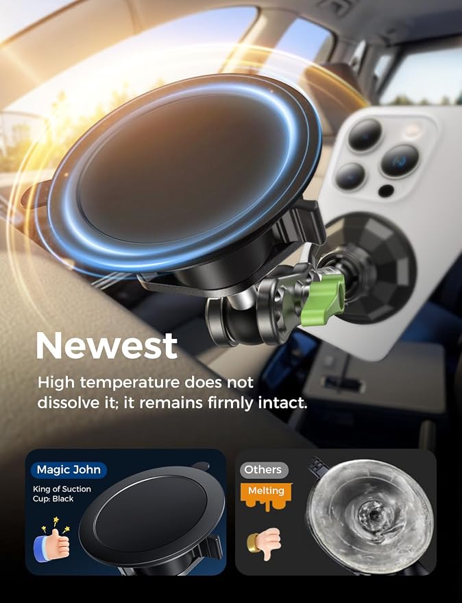 MAGIC JOHN Magnetic Car Phone Holder, Windshield Metal Suction Cup Mount | 360 Degree Rotatable, Strong Suction & Magnetic Force, Solid Metal Frame, Easy Installation - Image 5