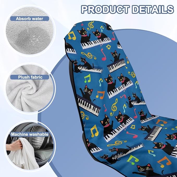 Horeset Piano Cat Car Towel Seat Cover Easy to Install Car Seat Cover Front Seats Only Soft Interior Accessories Sports Towel Seat Protection for SUV Trucks Cars Sedan Van - Image 8