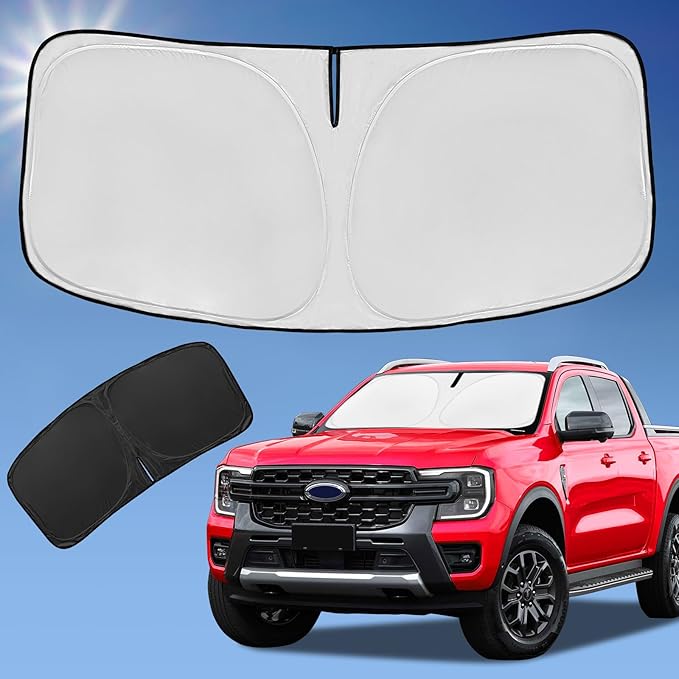 for Ford Ranger 2019-2025 2026 Sun Shade Sunshade Windshield Cover | 4-Layer Front Window Shade Custom fit Ranger Sun Visor 240T Foldable Shield Blocks UV Rays Cooler Car Accessories by ZOIBVCARSUNSHADE